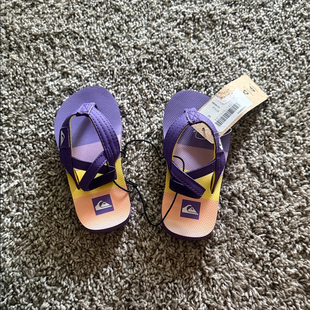 Quiksilver Sandals/Flip Flops in Purple and Yellow